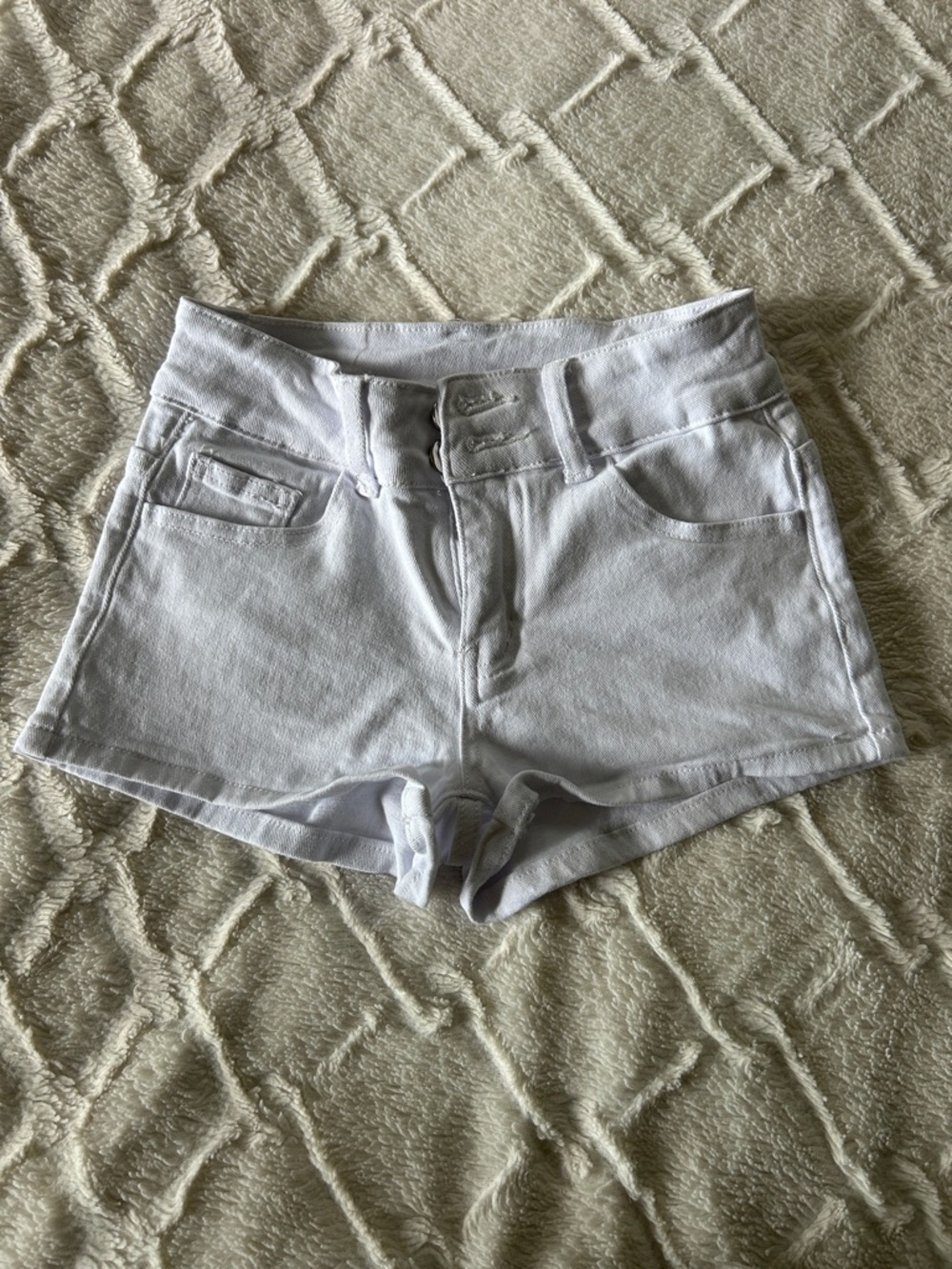 SHEIN White High-Rise Denim Shortie